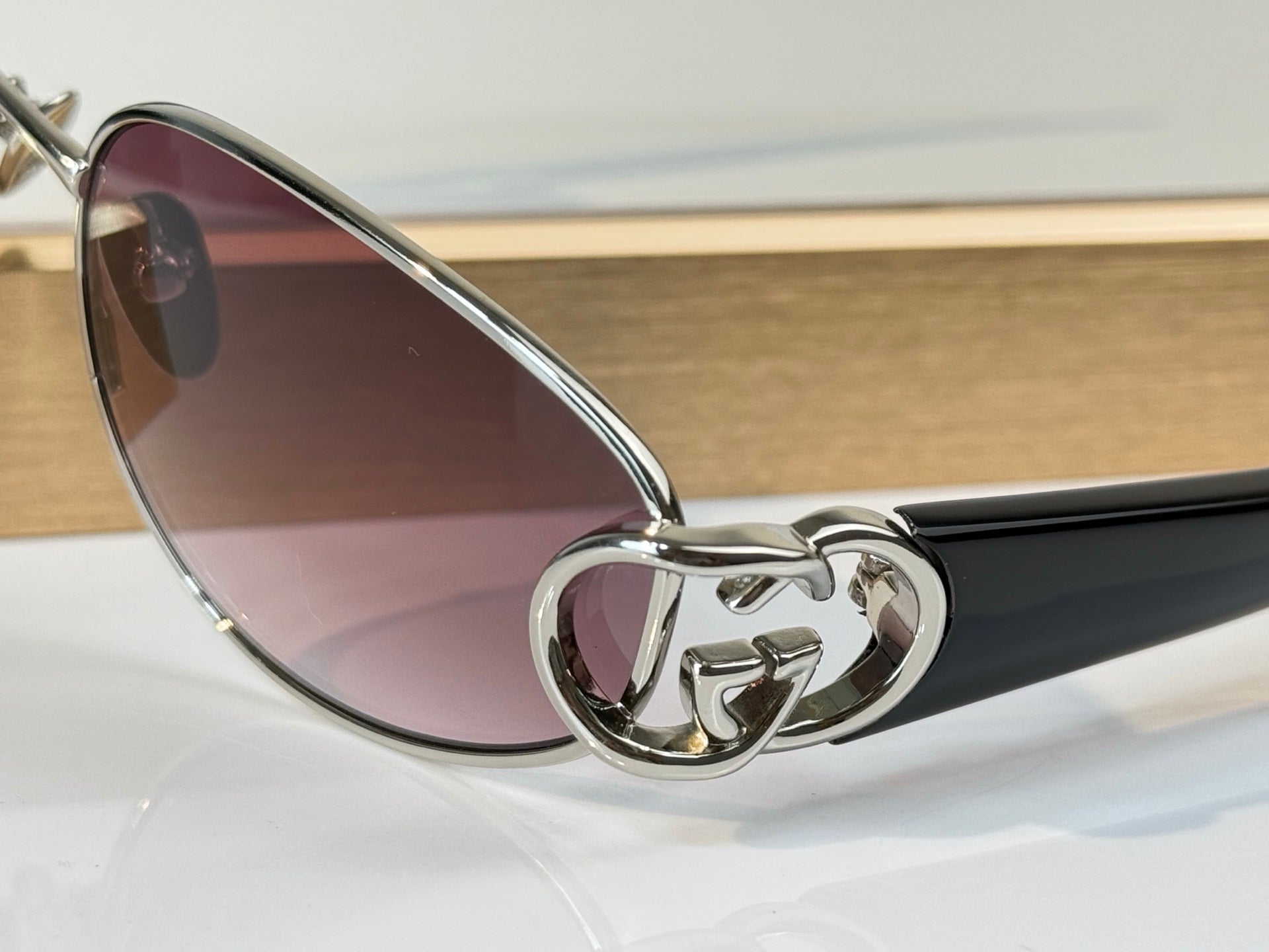 Gucci GG Double G Semi-Rimless Cat-Eye Metal Sunglasses