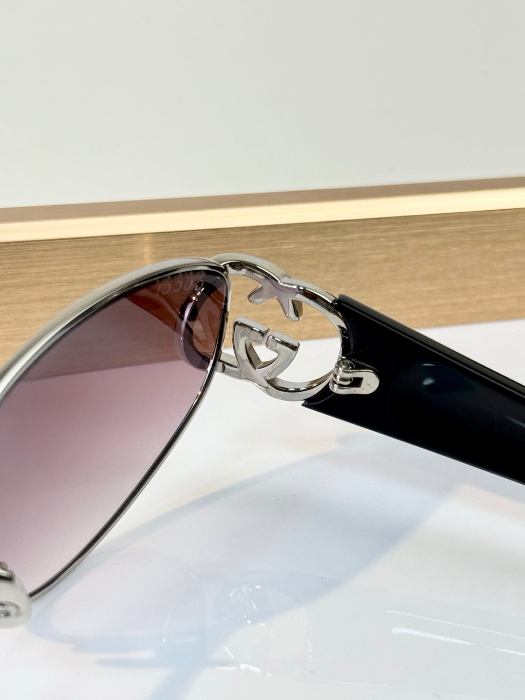 Gucci GG Double G Semi-Rimless Cat-Eye Metal Sunglasses