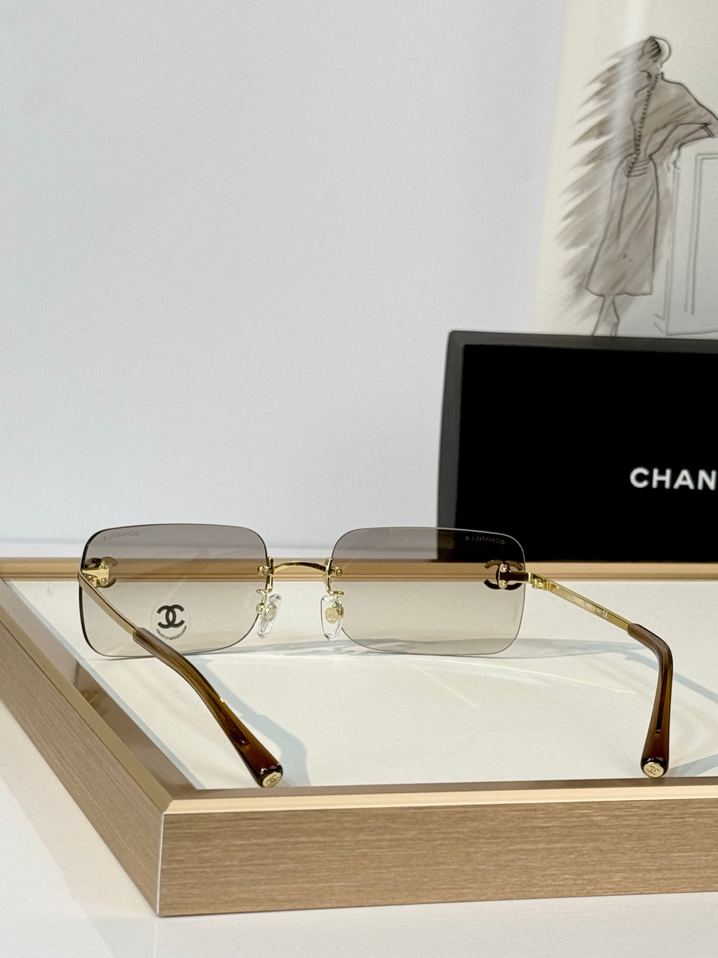 Chanel CC Crystal Rimless Rectangle Sunglasses