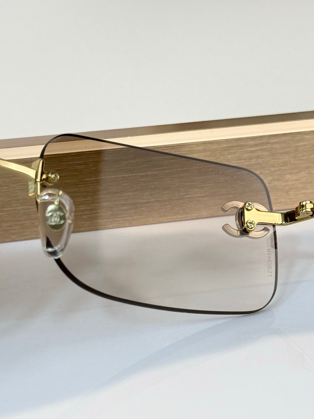 Chanel CC Crystal Rimless Rectangle Sunglasses