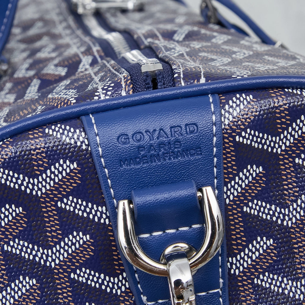 Goyard Boeing 55 Travel Bag – Navy Blue Goyardine Canvas Cobalt Leather Silver Hardware
