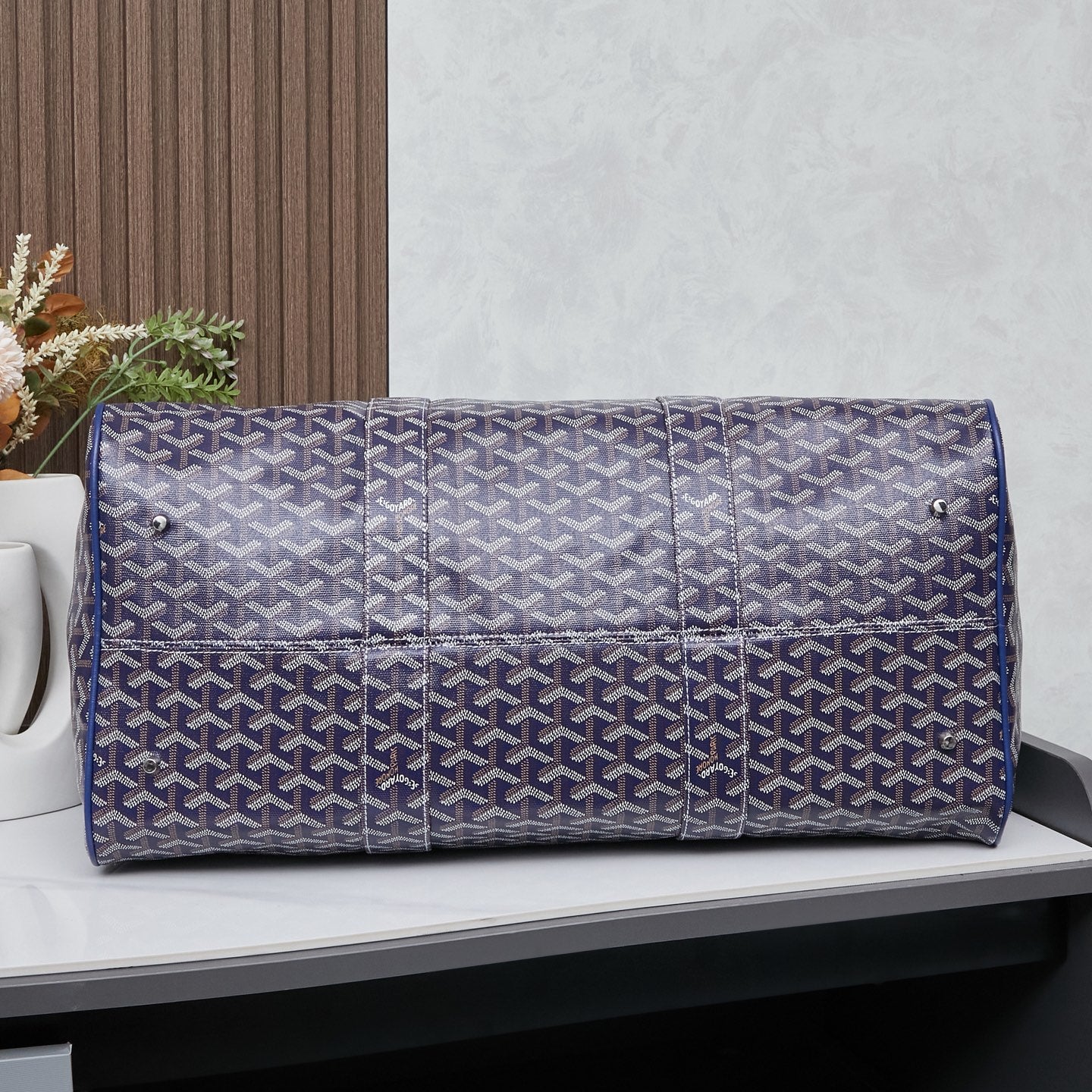 Goyard Boeing 55 Travel Bag – Navy Blue Goyardine Canvas Cobalt Leather Silver Hardware