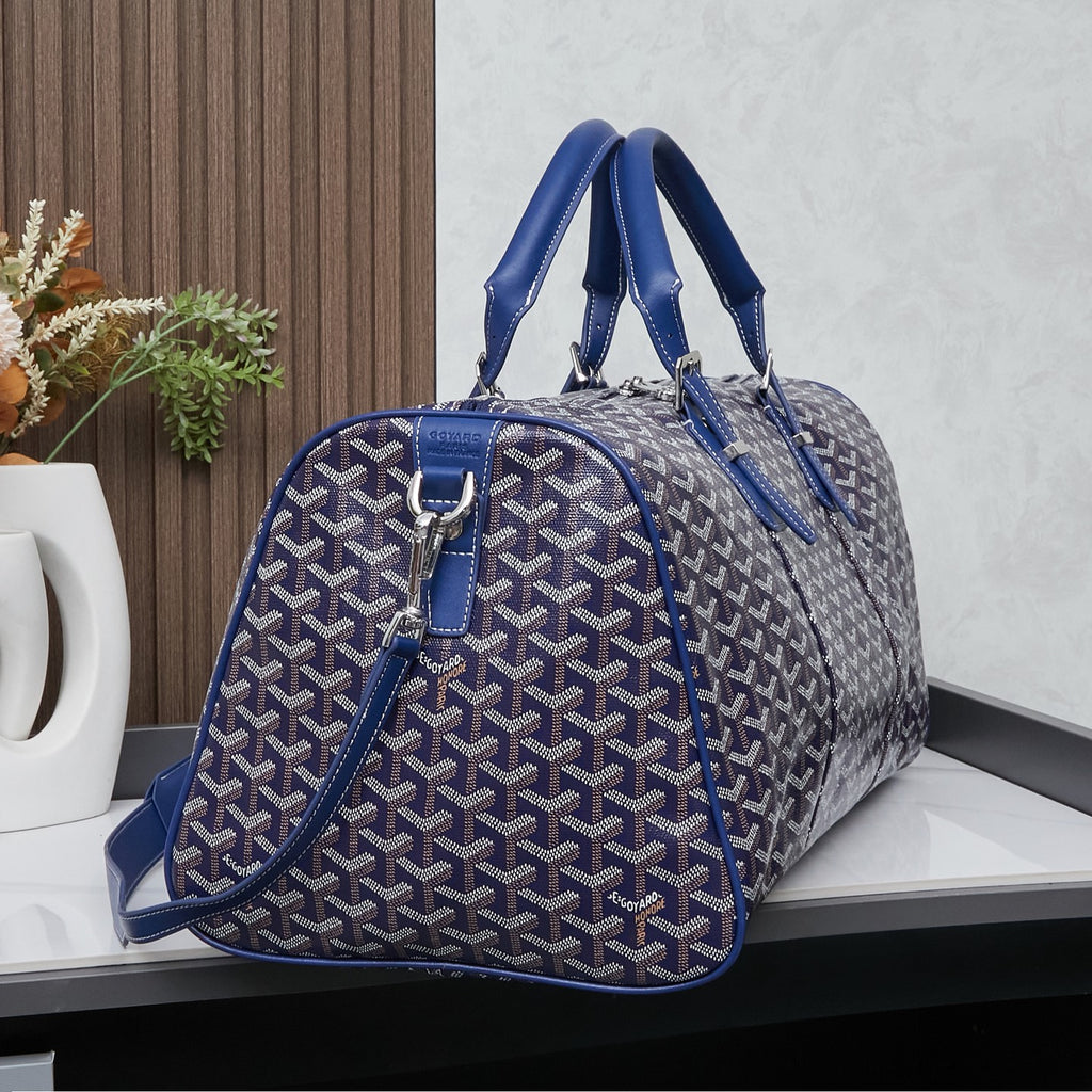 Goyard Boeing 55 Travel Bag – Navy Blue Goyardine Canvas Cobalt Leather Silver Hardware