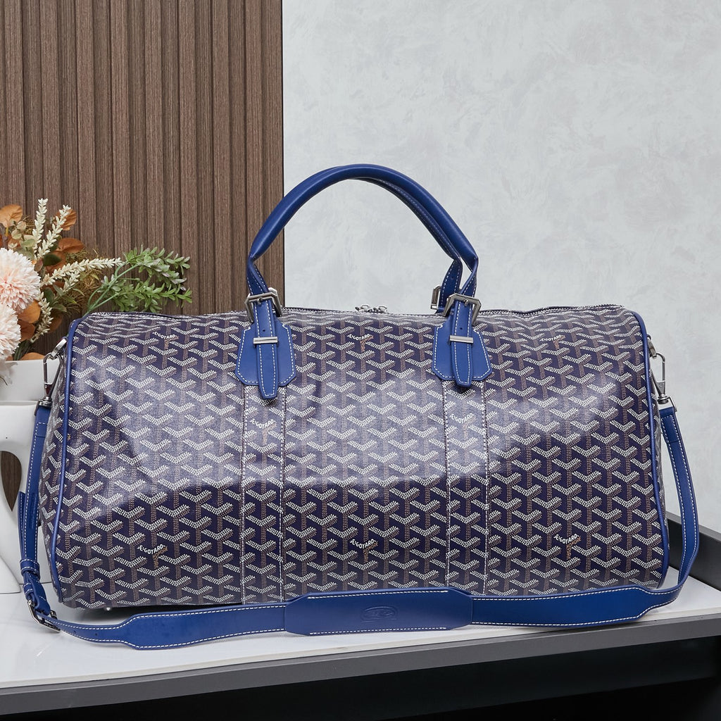 Goyard Boeing 55 Travel Bag – Navy Blue Goyardine Canvas Cobalt Leather Silver Hardware