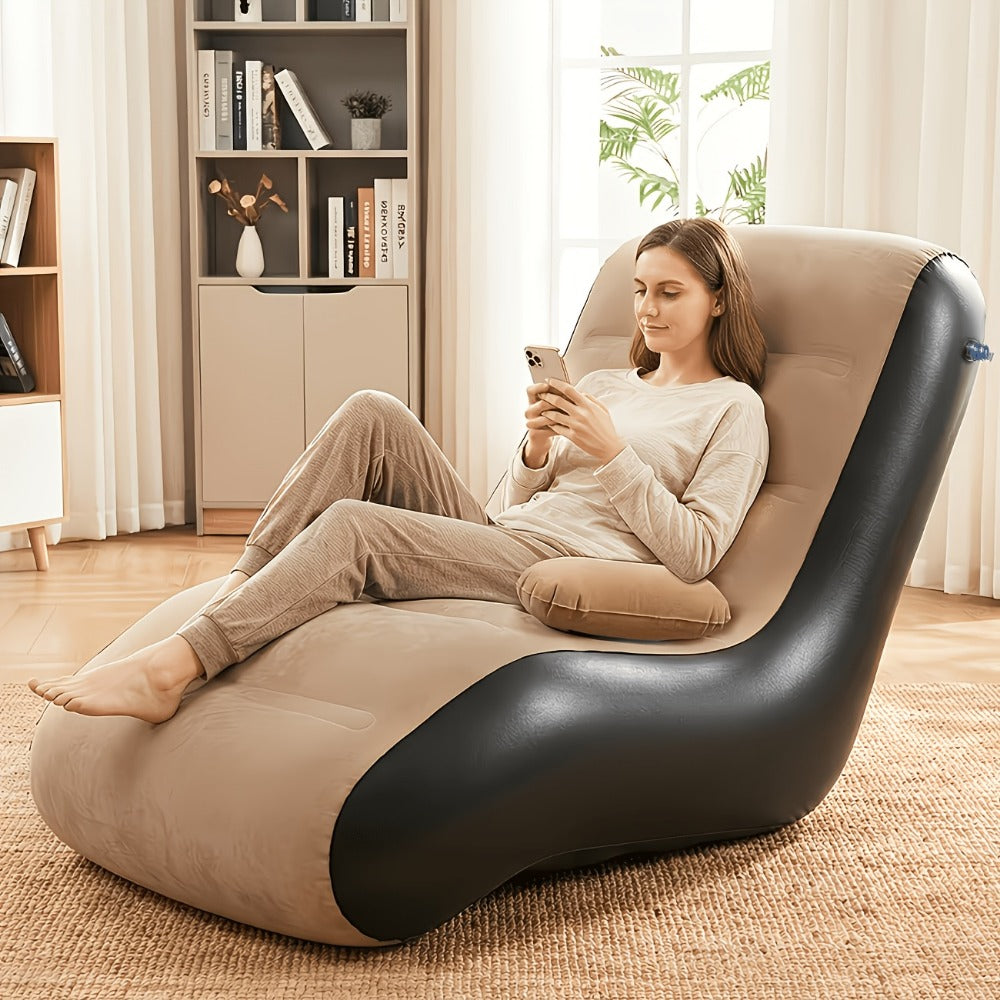 Coffee Brown Inflatable Chaise Lounge with Built-In Armrests, Raised Back and Sculpted Leg Rest