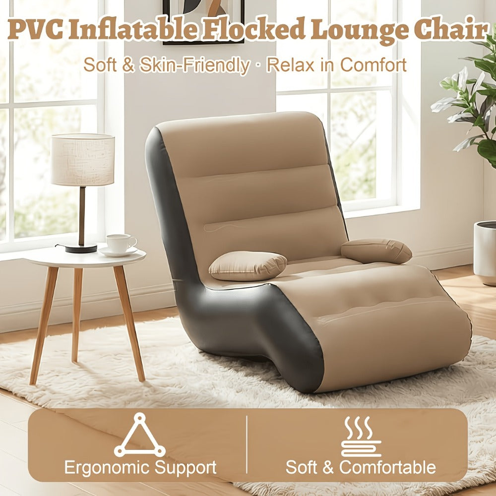 Coffee Brown Inflatable Chaise Lounge with Built-In Armrests, Raised Back and Sculpted Leg Rest