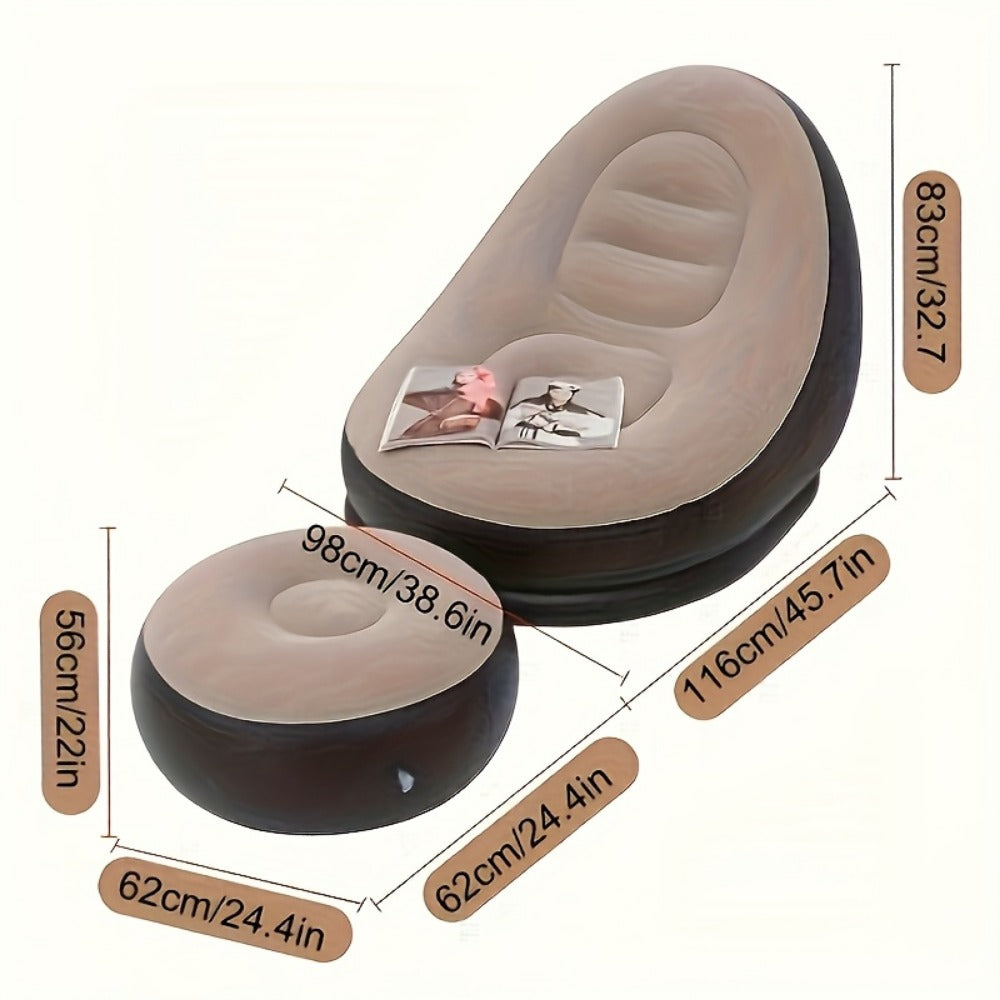 Inflatable High-Back Chair and Round Ottoman Set in Red or Navy Blue with Two Color Options