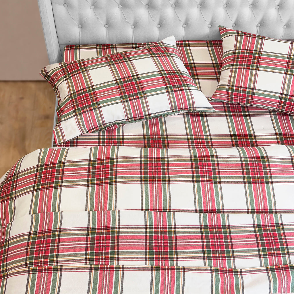 Elegant Comfort Flannel Plaid - 100% Turkish Cotton Flannel, 4-Piece Flannel Sheet Set