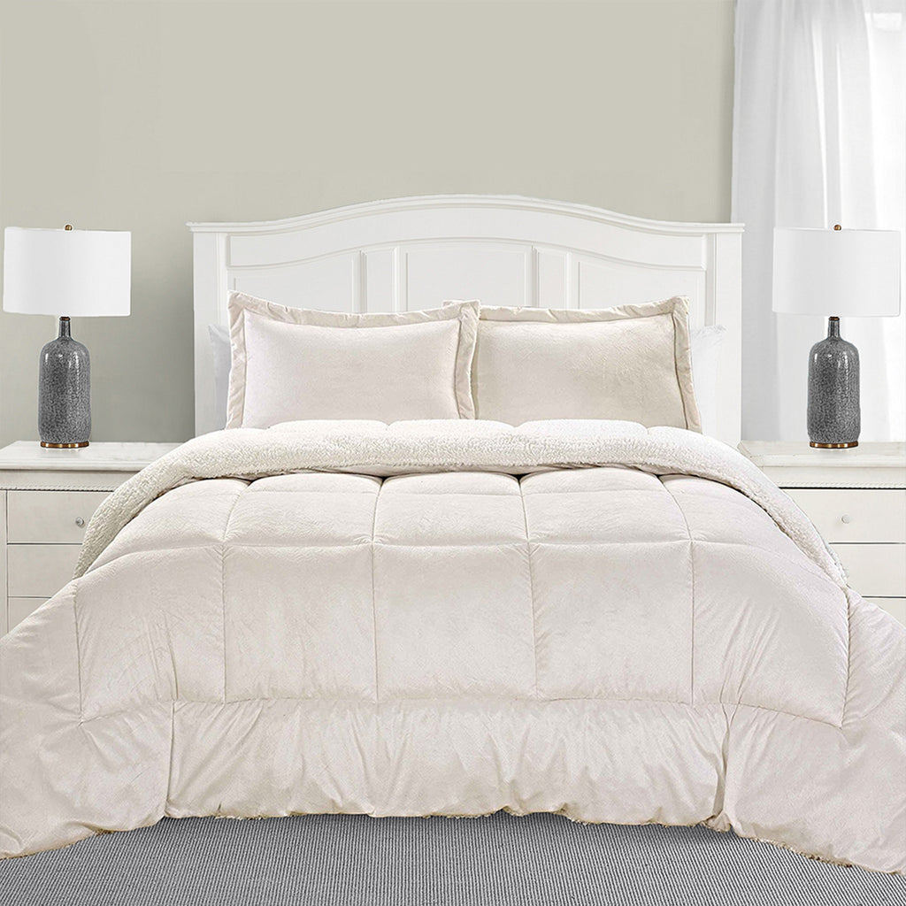 Elegant Comfort 3-Piece Micro-Suede Reversible Sherpa - Solid Color Design Comforter Set