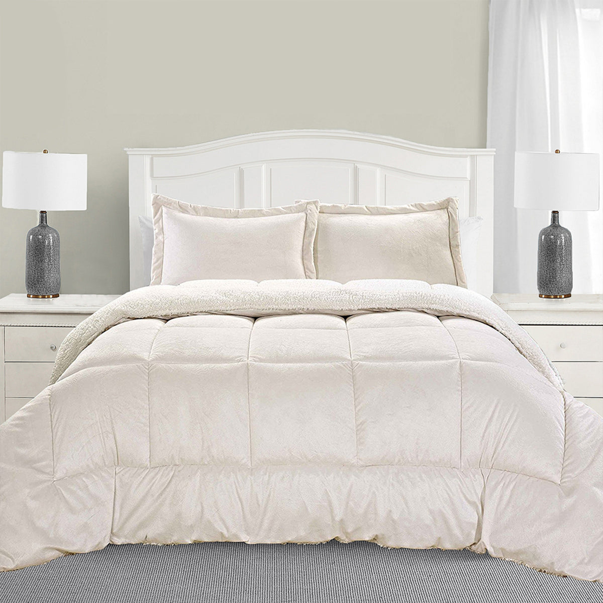 Elegant Comfort 3-Piece Micro-Suede Reversible Sherpa - Solid Color Design Comforter Set