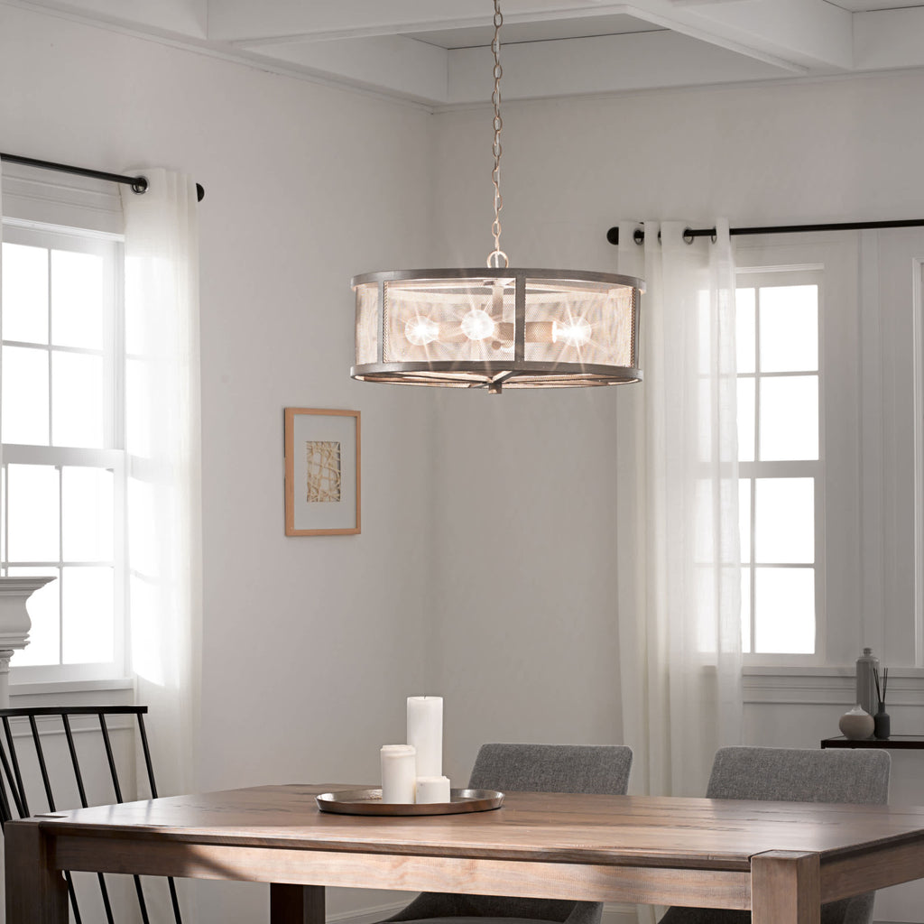River of Goods Woodgrain-Finish Metal Caged 4-Light Chandelier