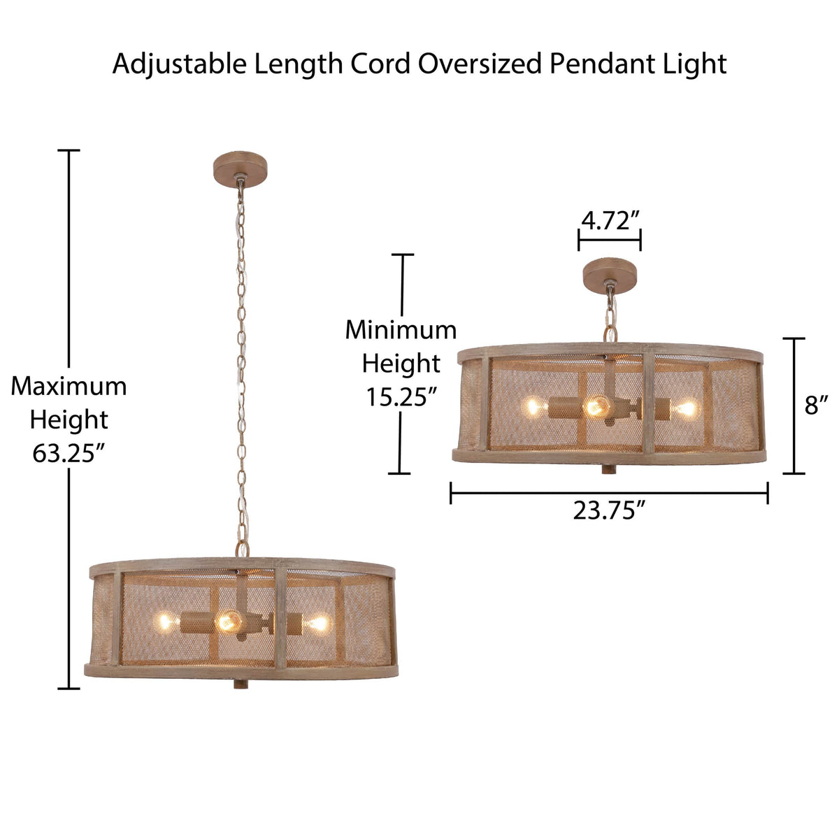River of Goods Woodgrain-Finish Metal Caged 4-Light Chandelier