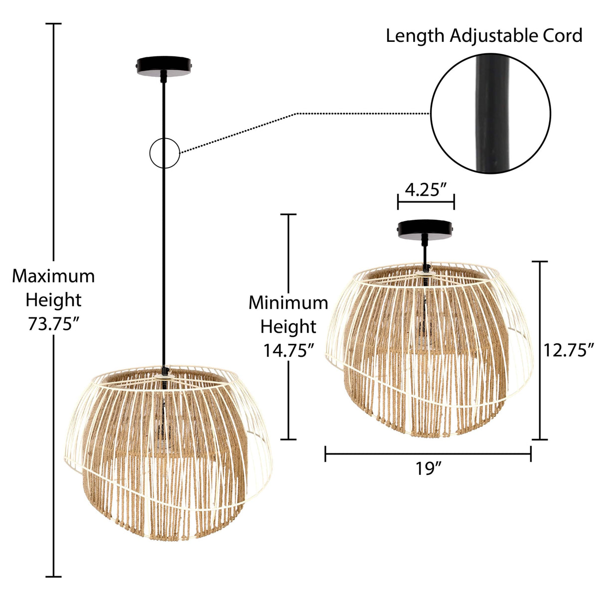 River of Goods Hanging Lamp - Ivory, Natural & Black