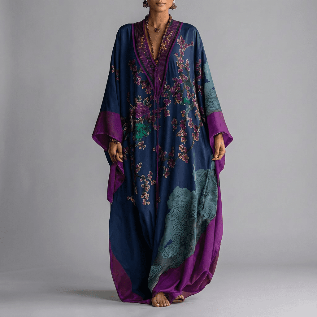 Emma | Maxikleid mit Fledermausärmeln im Blumenmuster