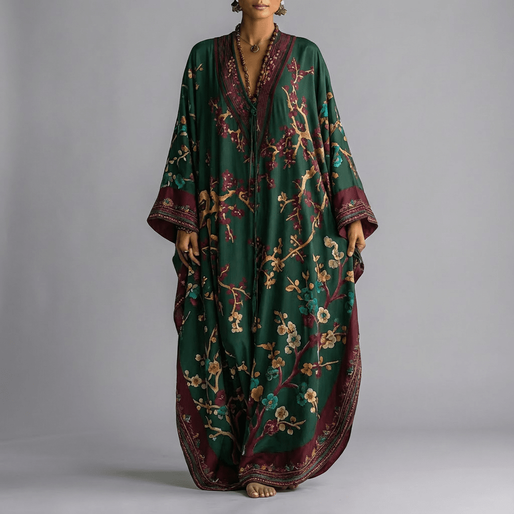 Emma | Maxikleid mit Fledermausärmeln im Blumenmuster