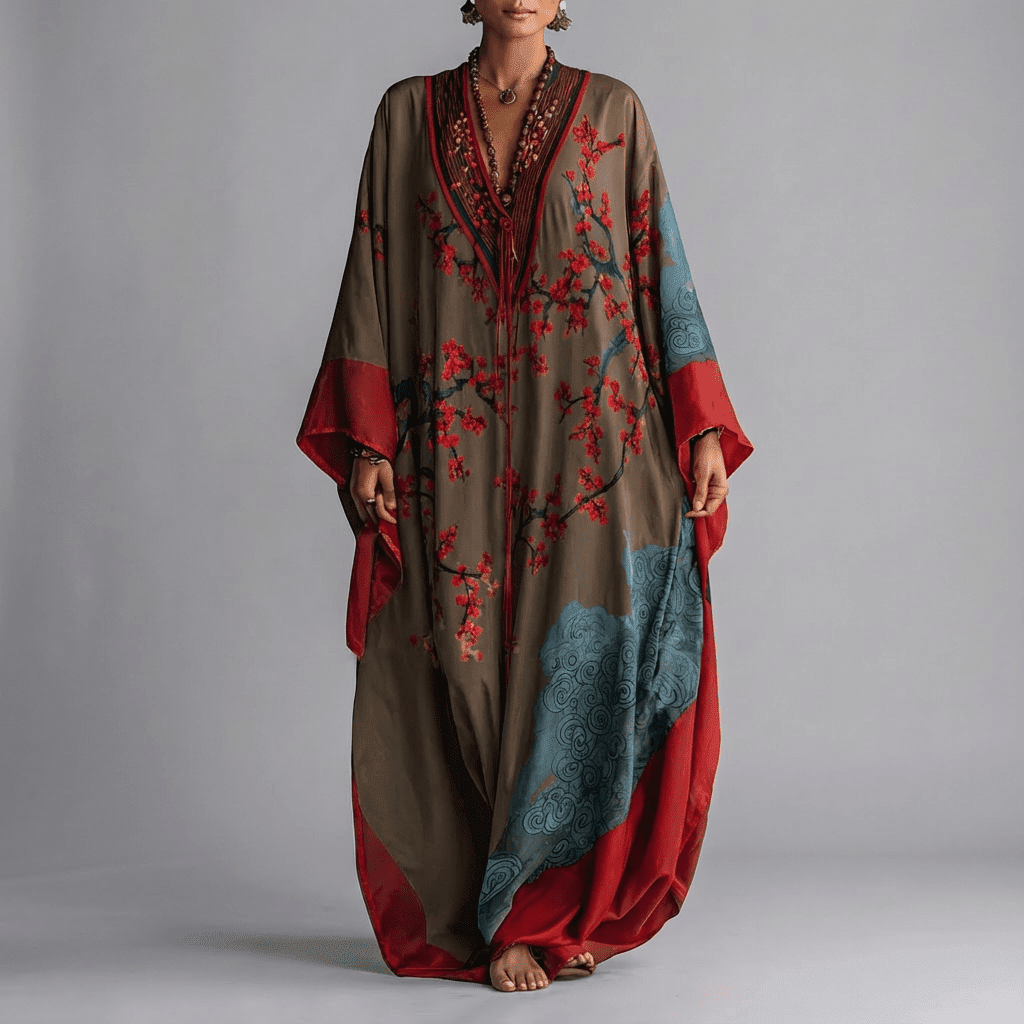 Emma | Maxikleid mit Fledermausärmeln im Blumenmuster