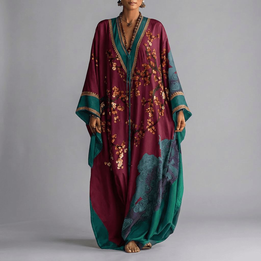 Emma | Maxikleid mit Fledermausärmeln im Blumenmuster