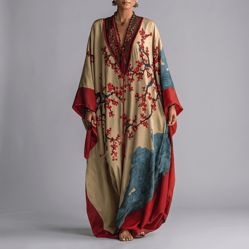 Emma | Maxikleid mit Fledermausärmeln im Blumenmuster