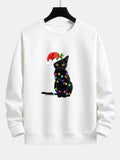 Christmas Lights Cat Print Relax Fit Sweatshirt