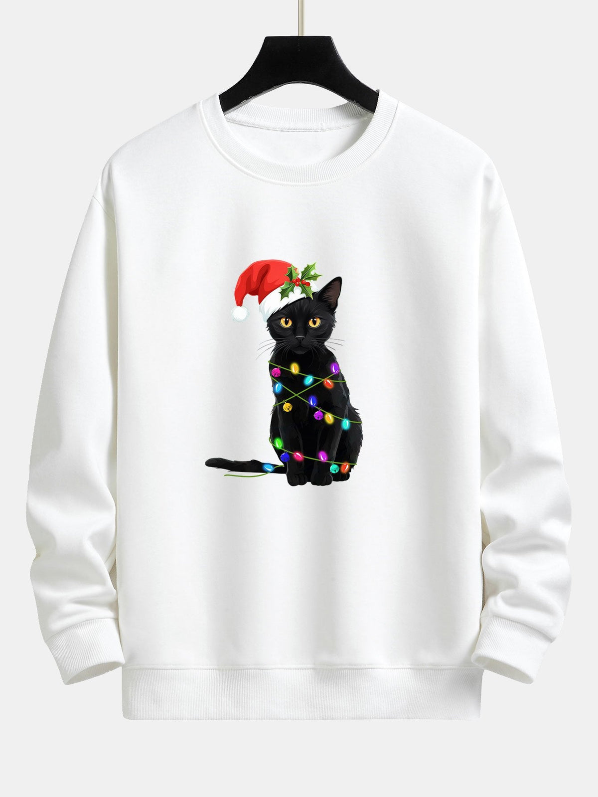 Christmas Lights Cat Print Relax Fit Sweatshirt