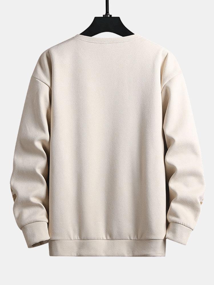 Letter Print Suede Crew Neck Sweatshirt