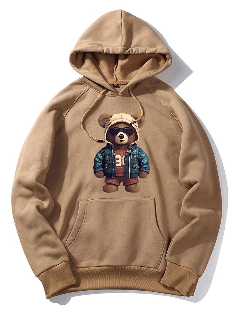 Kapuzenpullover mit Bären-im-Lederjacken-Print