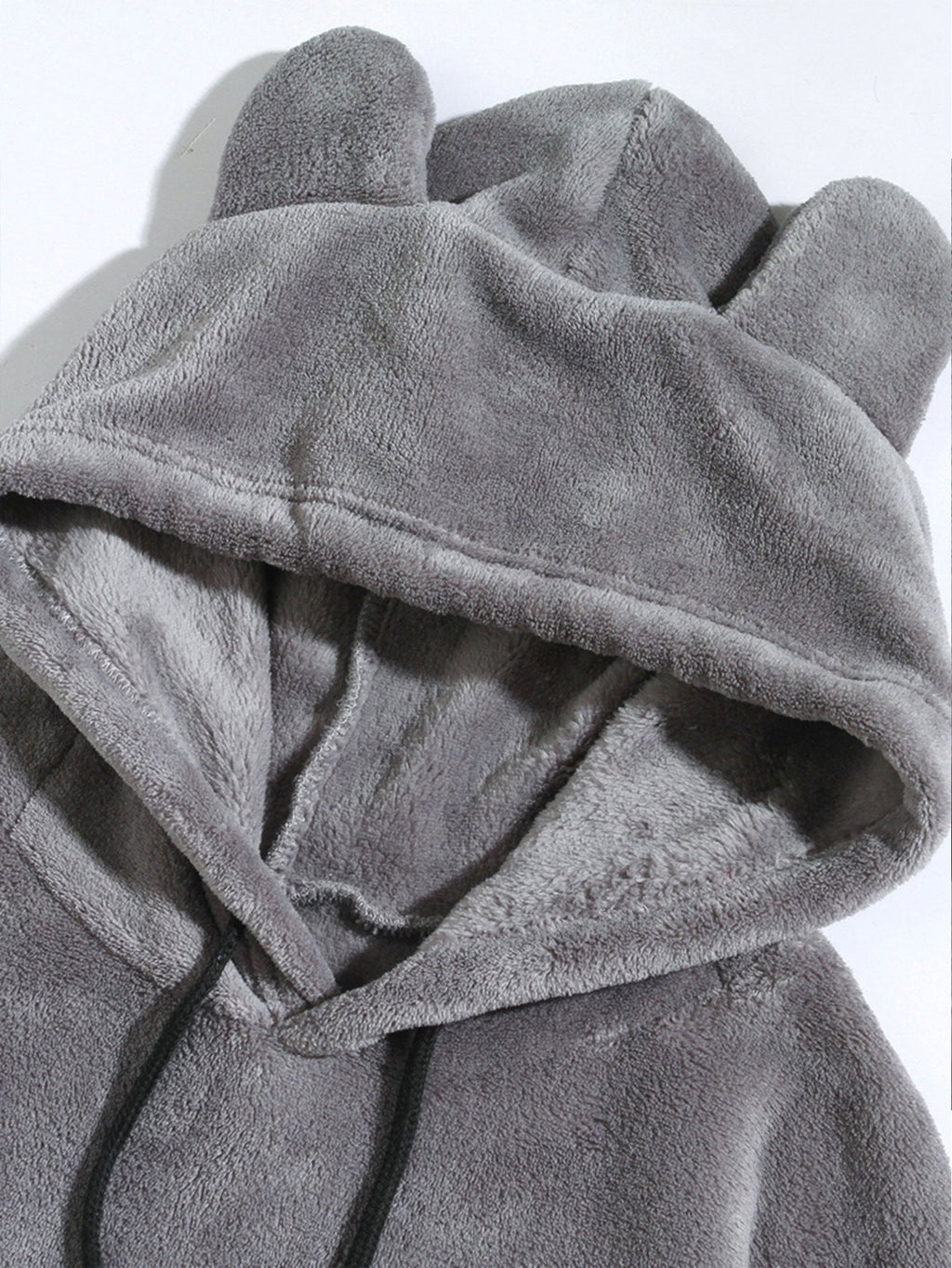 Relax Fit Teddy Fleece Hoodie With Ears