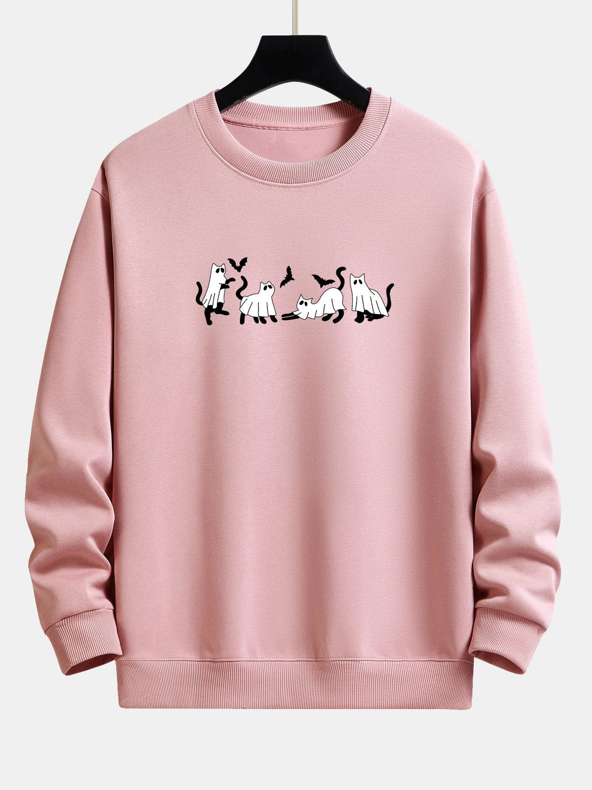 Black Cat Ghost Print Relax Fit Sweatshirt
