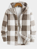 Plaid Teddy Fleece Button Up Hooded Coat