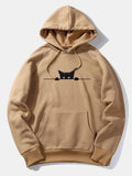 Schwarzer Kapuzenpullover mit Katzen-Print