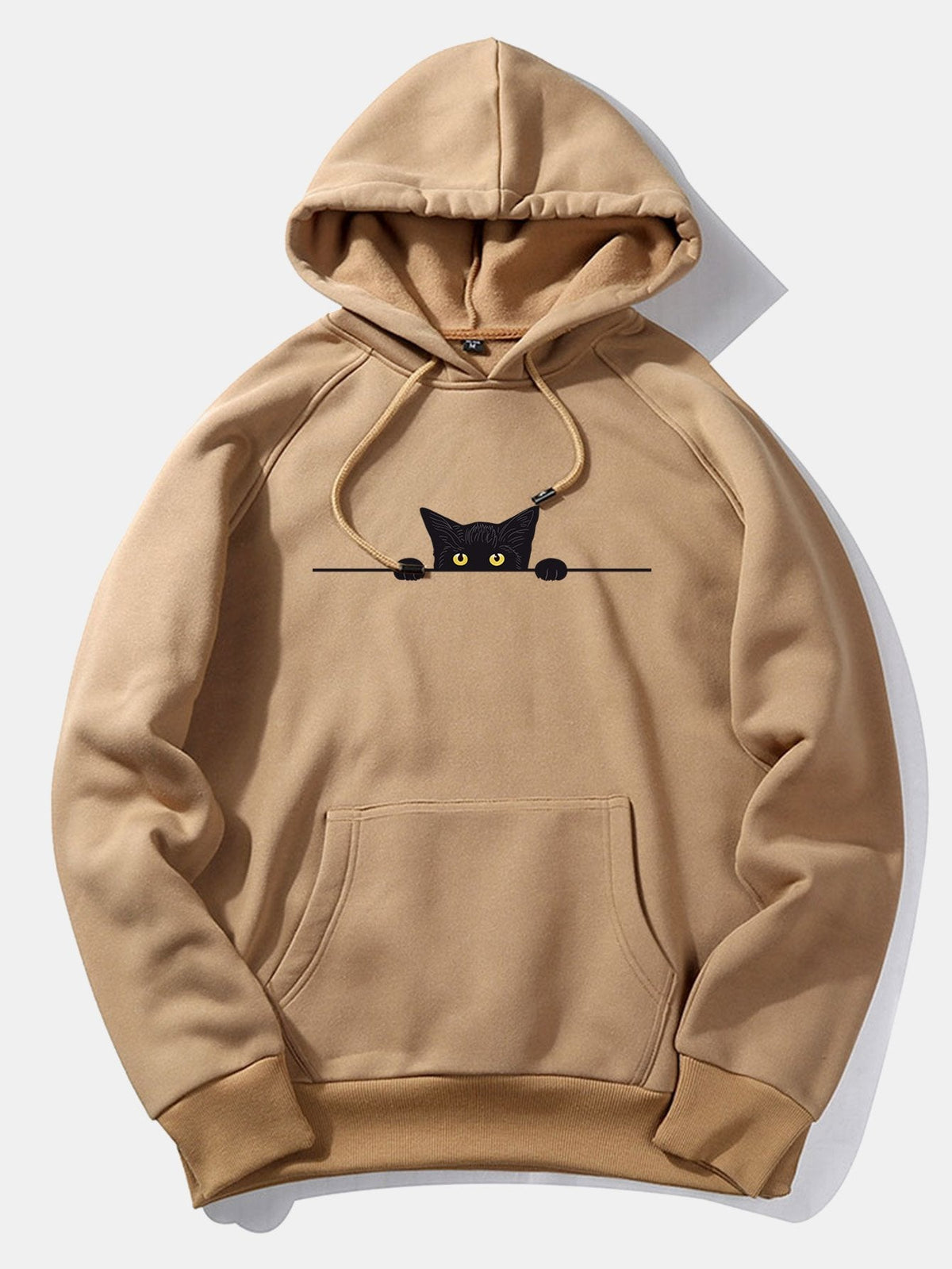 Schwarzer Kapuzenpullover mit Katzen-Print