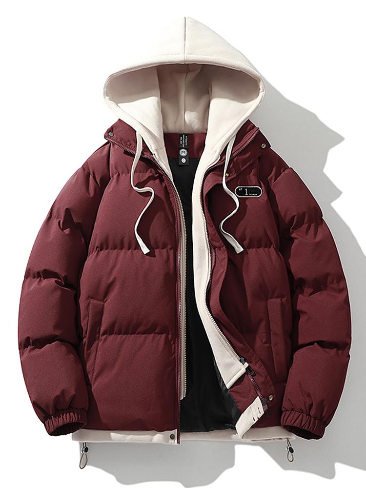 Contrast Zip Up Hooded Puffer Coat