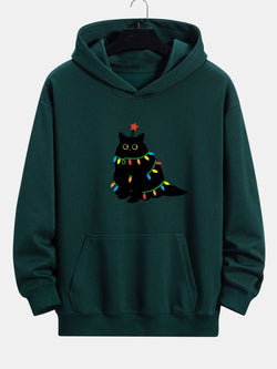 Colorful Light Black Cat Print Relax Fit Hoodie