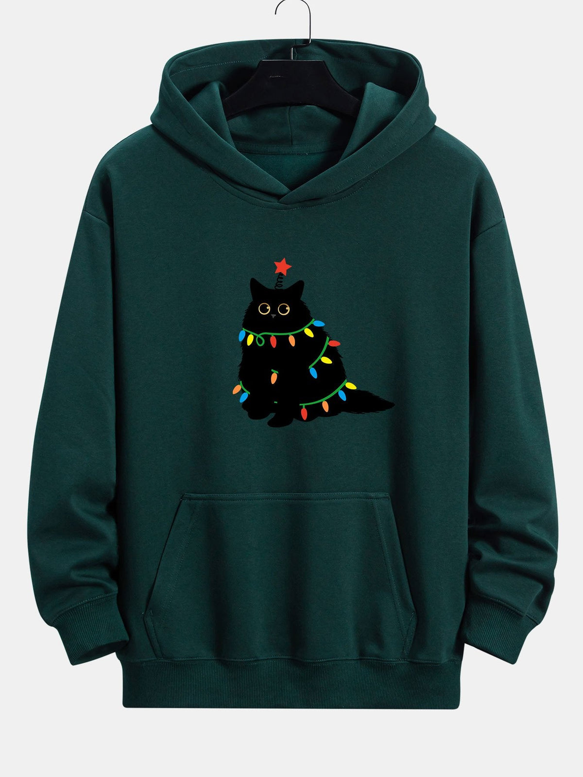 Colorful Light Black Cat Print Relax Fit Hoodie