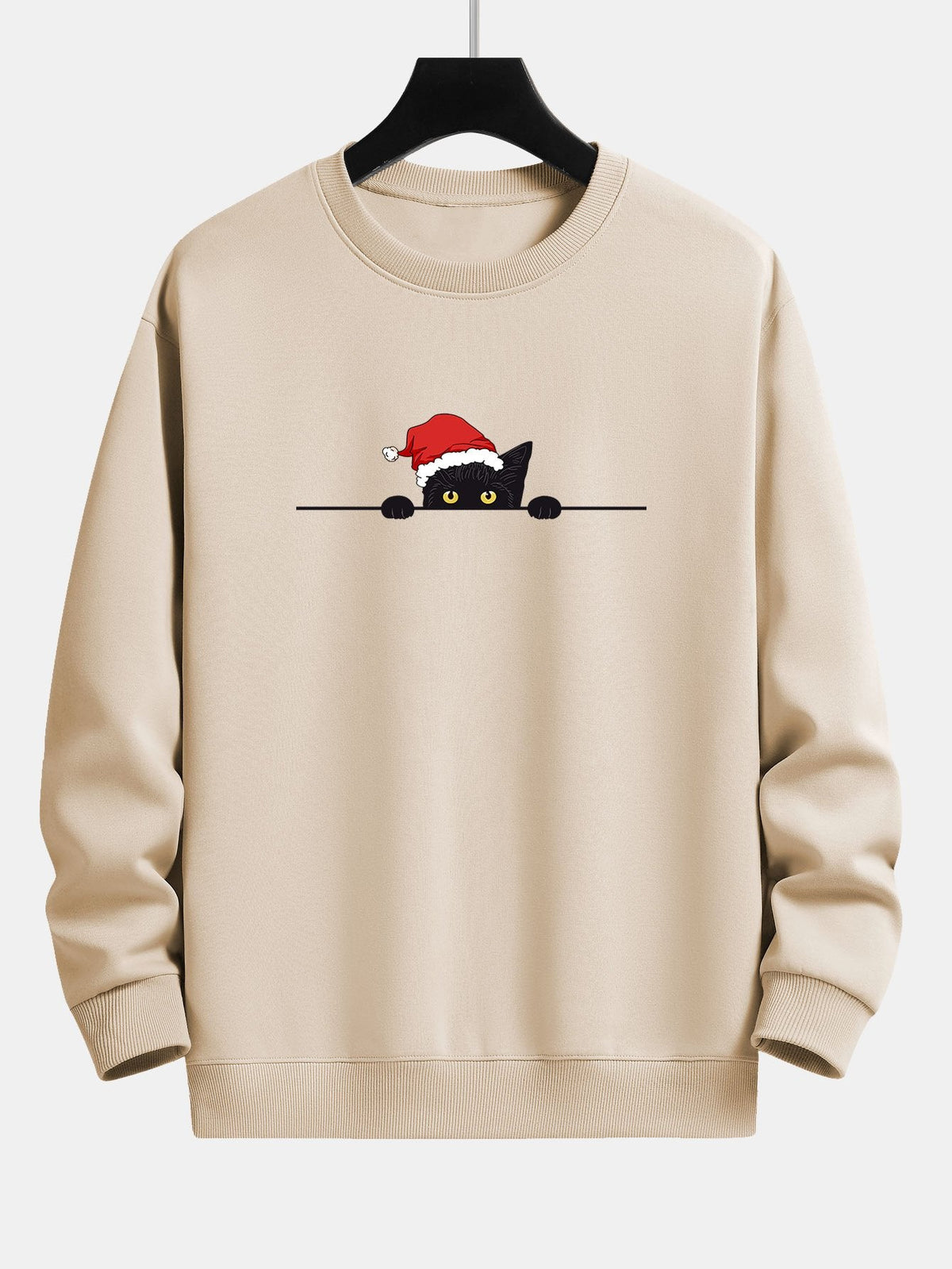Christmas Black Cat Print Relax Fit Sweatshirt