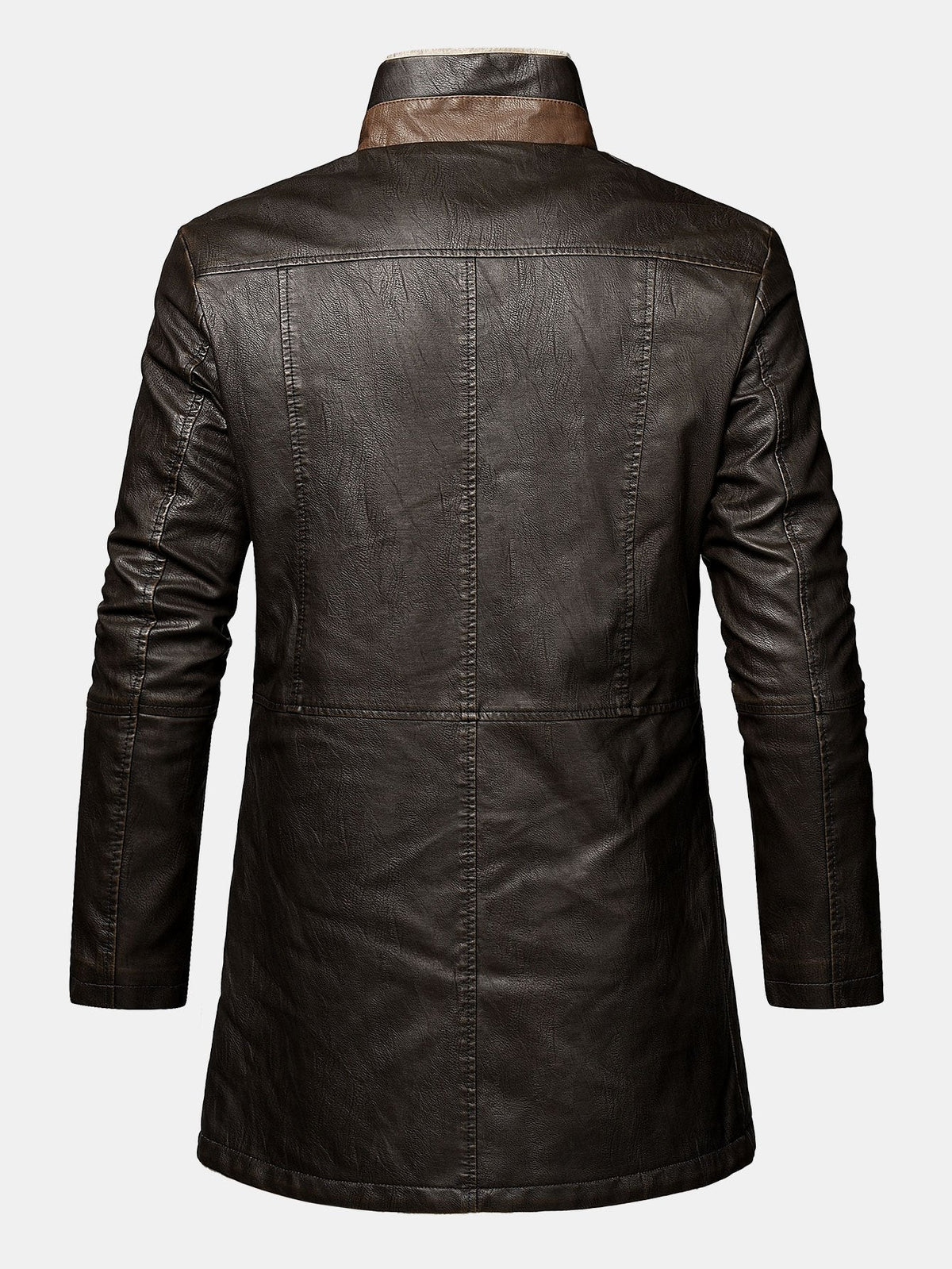 Long Lined Faux Fur Lined PU Leather Overcoat