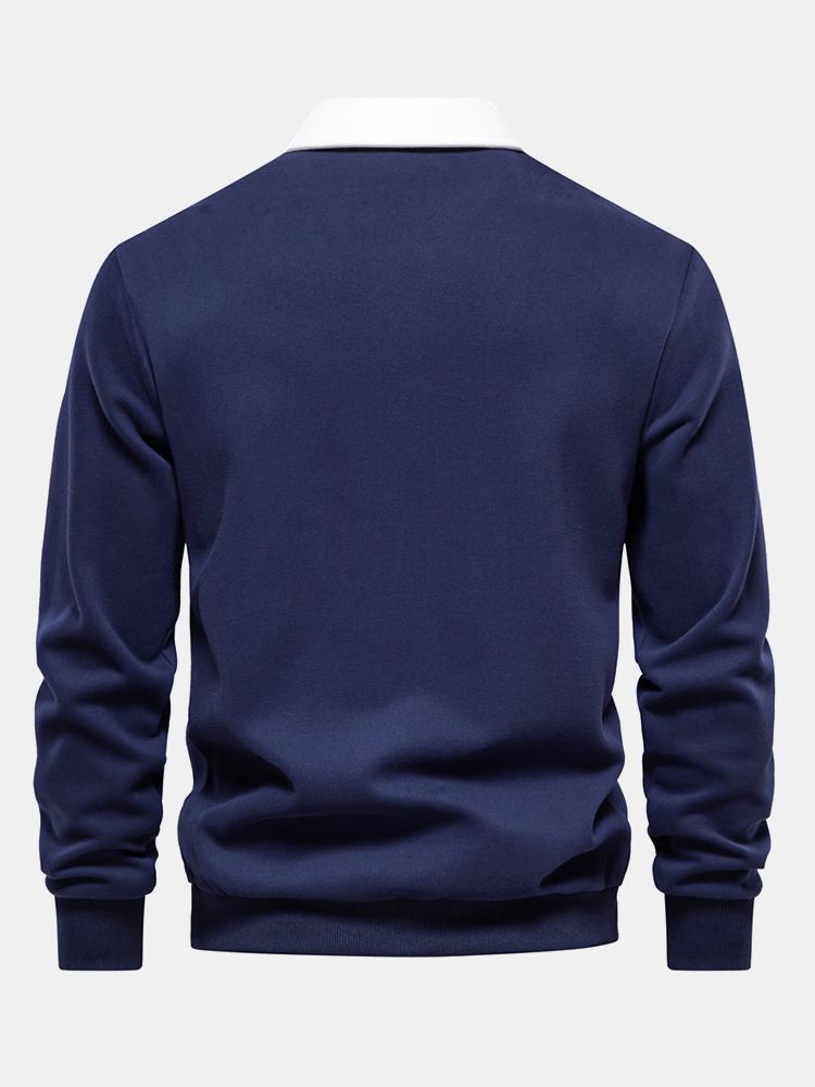 Contrast Polo Collar Sweatshirt