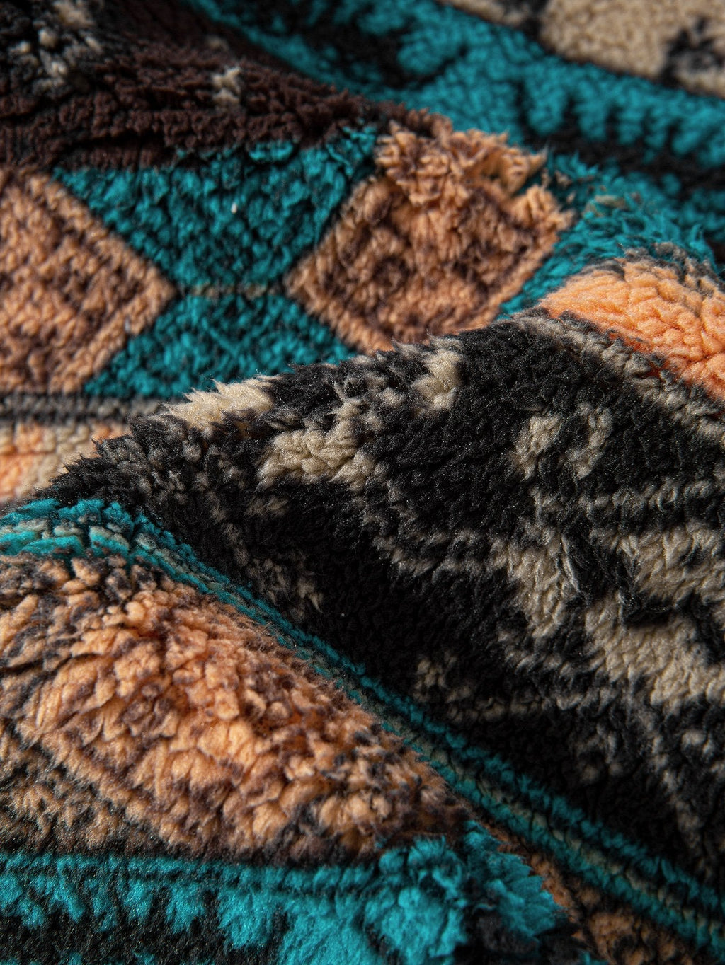Teddy Fleece Ethnic Print Coat