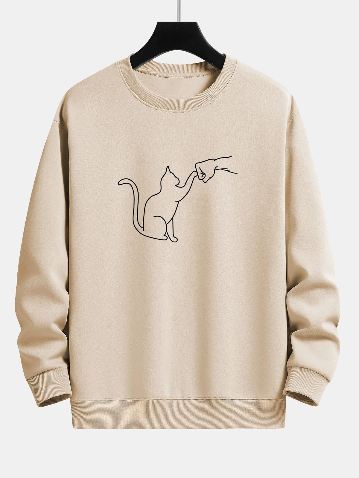 Fist Bump Cat Print Relax Fit Sweatshirt
