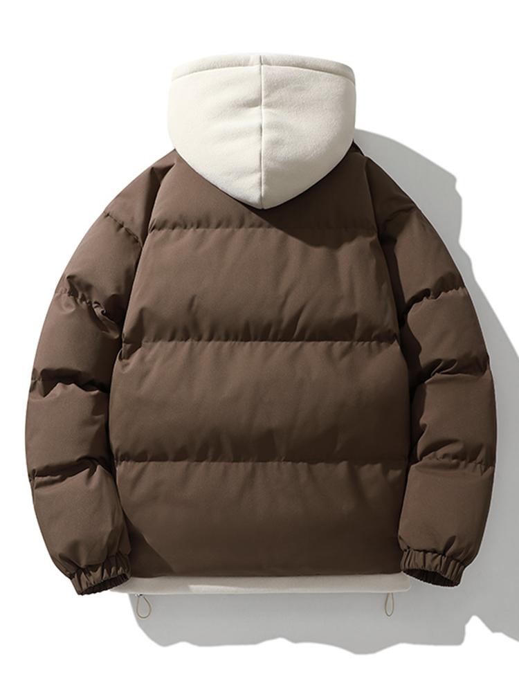 Contrast Zip Up Hooded Puffer Coat