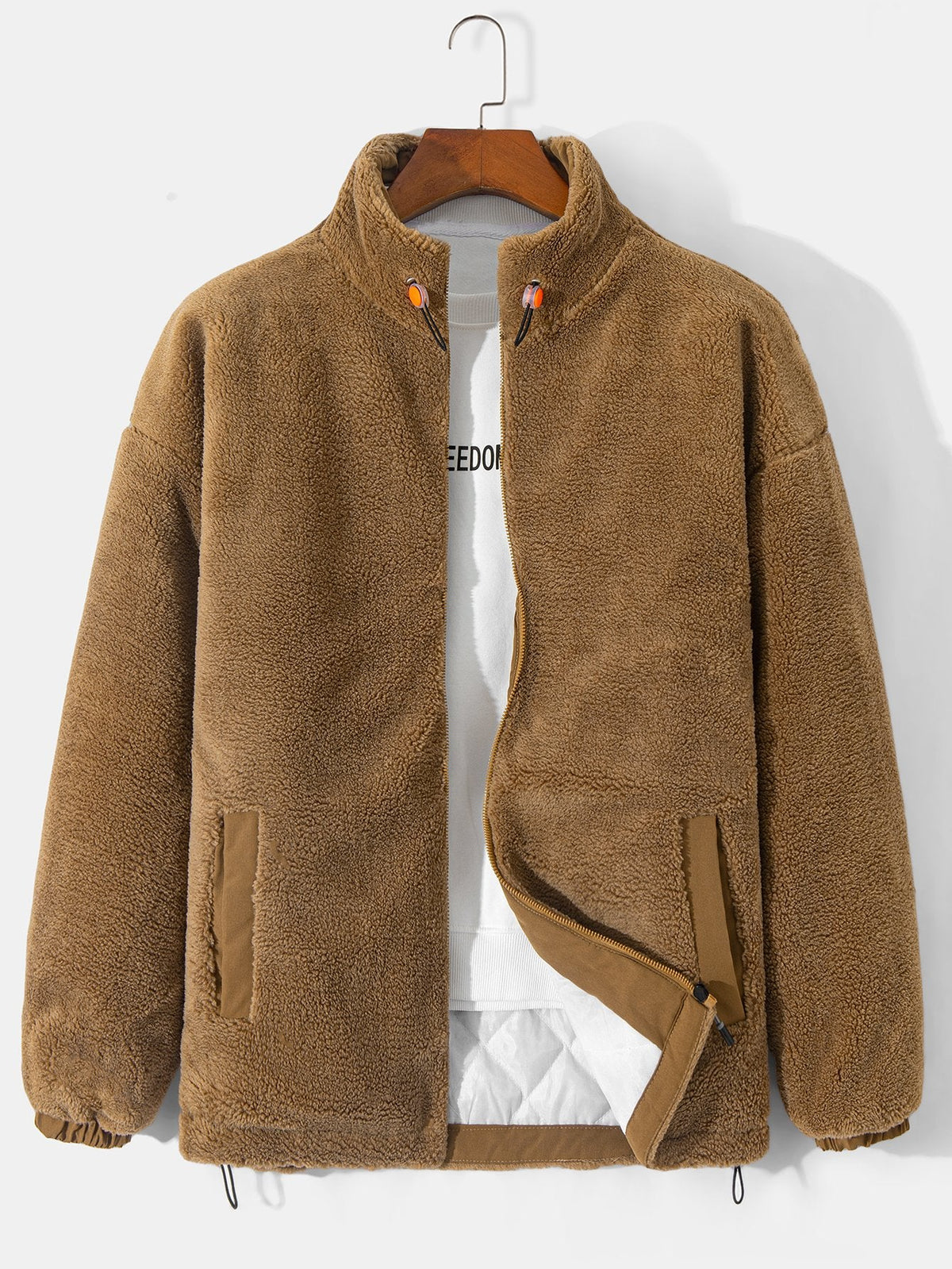 Quilted Lined Teddy Fleece Zip Up Coat