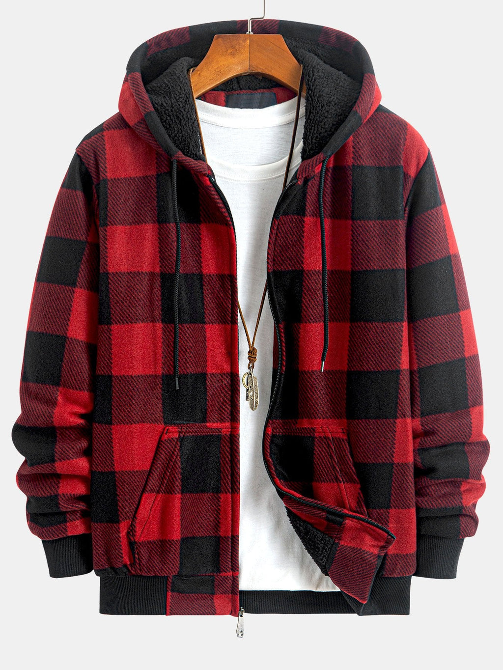Teddy Fleece Lined Flannel Plaid Hoodie