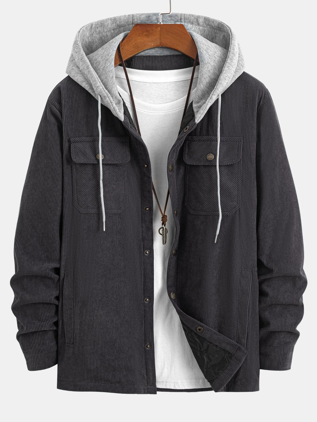 Quilted Lined Corduroy Hooded Coat