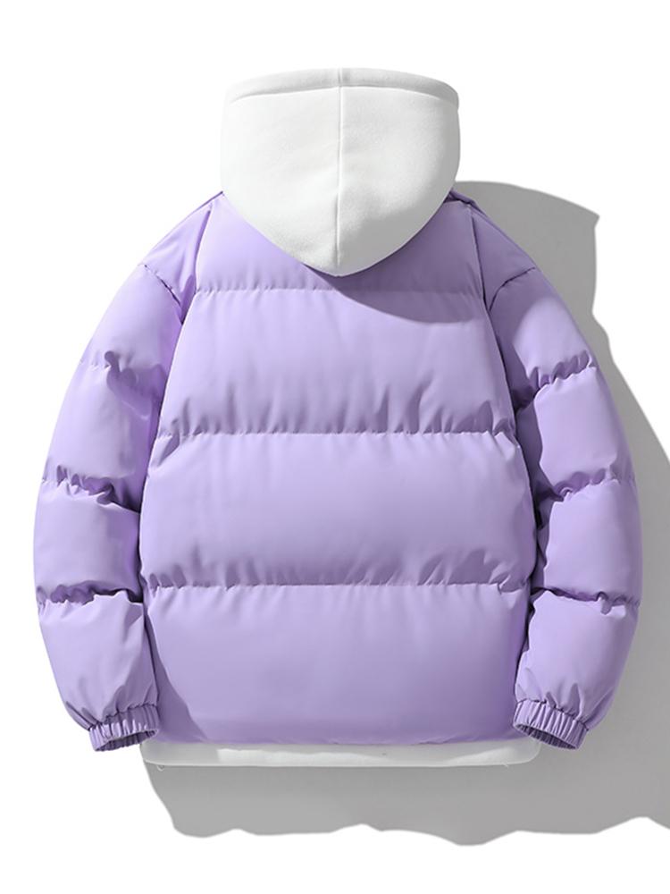 Contrast Zip Up Hooded Puffer Coat