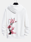 Relax-Fit-Kapuzenpullover mit Pflaumenblüten-Slogan auf dem Rücken
