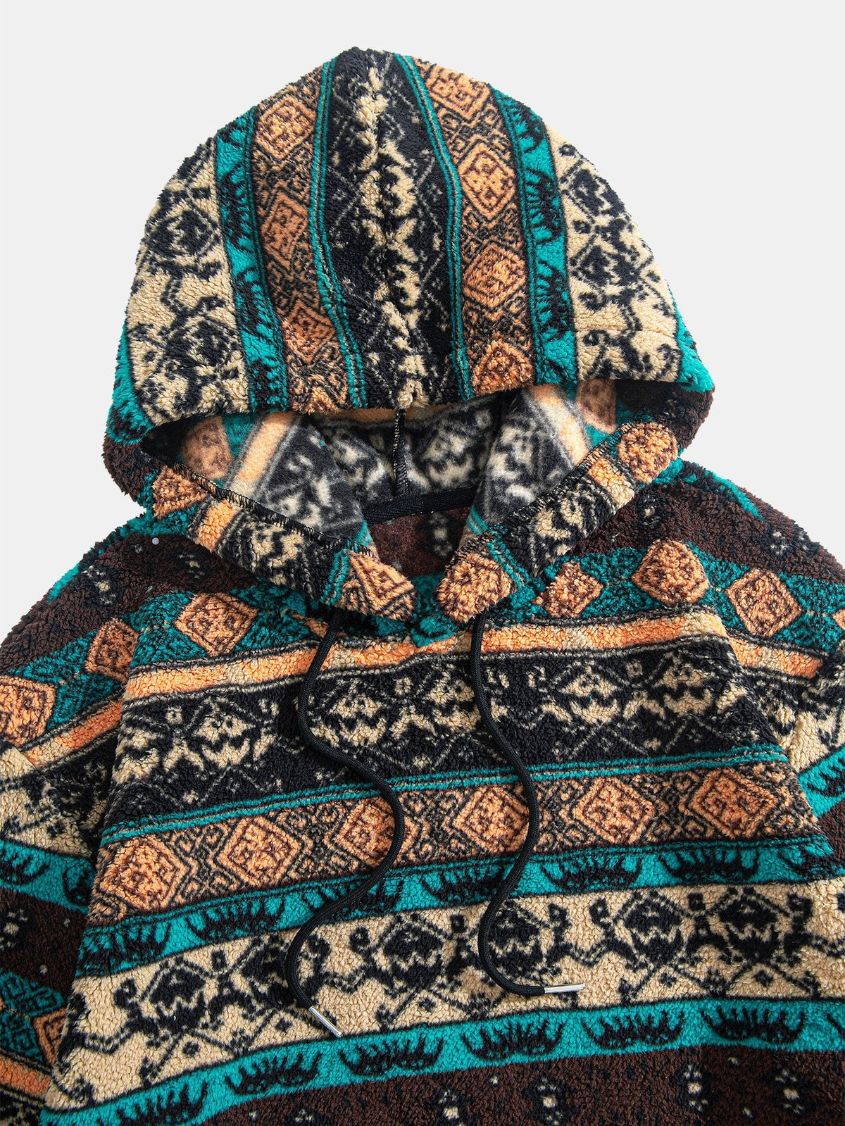 Ethnischer Hoodie aus geometrischem Teddyfleece