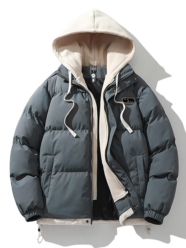 Contrast Zip Up Hooded Puffer Coat