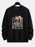 Christmas Skeleton Drinking Coffee Print Relax Fit Sweatshirt