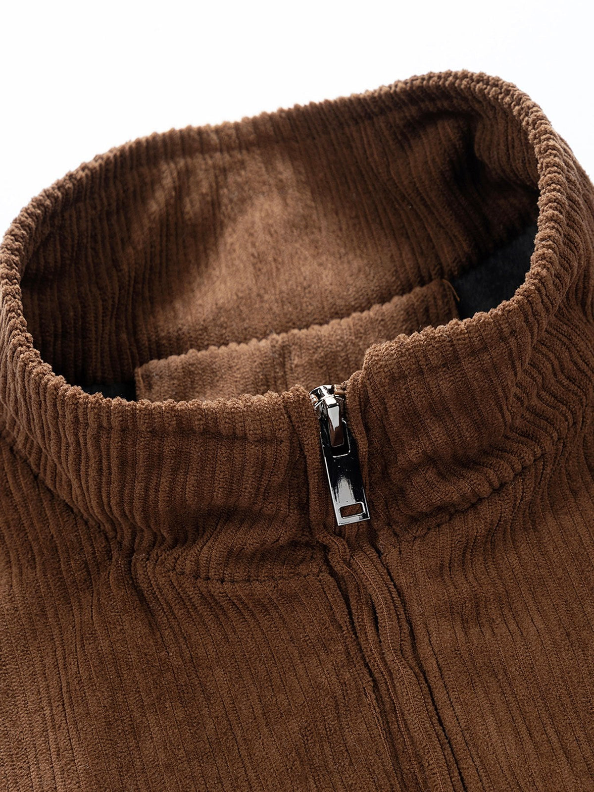 Funnel Neck Zipped Corduroy Jacket