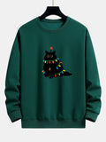 Colorful Light Black Cat Print Relax Fit Sweatshirt